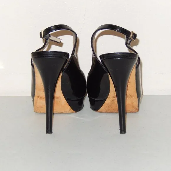 Jimmy Choo Black Patent Peeptoe Slingback Heels Shoes Pumps 36 6 - Picture 4 of 11